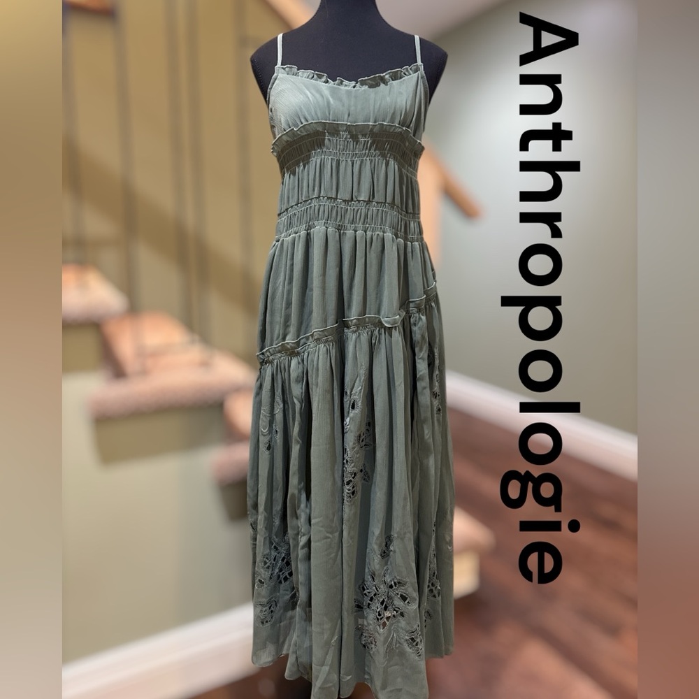 Anthropologie Moss Maxi Dress with Embroidered Details